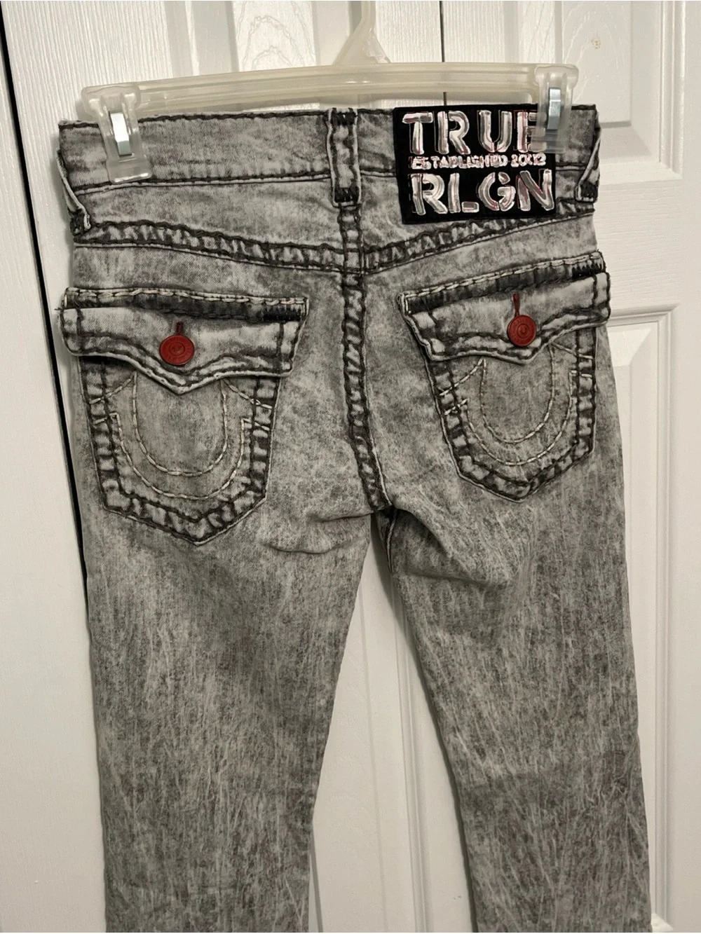 True Religion Men’s Acid-Wash Gray Skinny Jeans